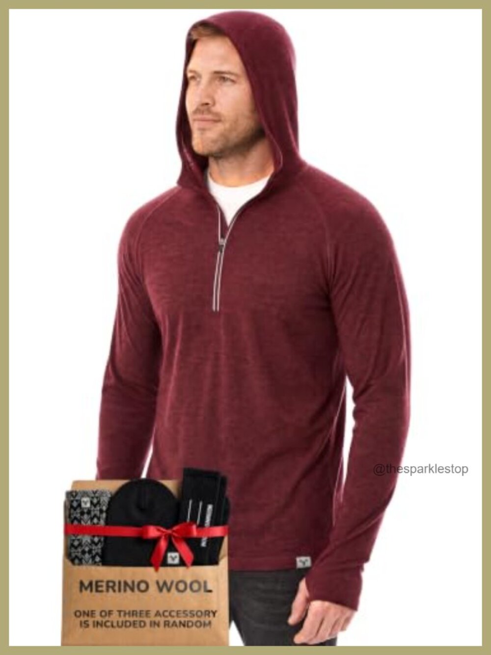 100% Merino Wool Hoodie Men 1/4 Zip Thermal Base Layer Long Sleeve